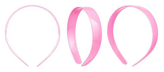 Collection of pink plastic headband isolated on white background. - 443282961