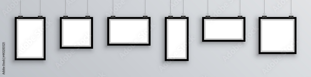 Aufkleber set photo frame, frame with shadow hanging on gray background, picture frames in different forms - s