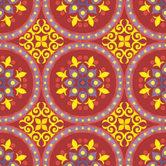 Italian mosaic seamless ornament in red color.