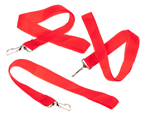 Set of Red nylon neck strap for card holder name isolated on white background. - 443283969
