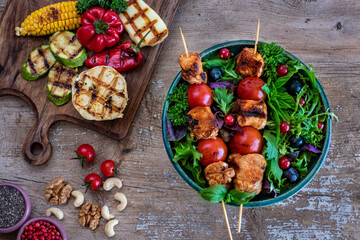 Skewer kebab with salad