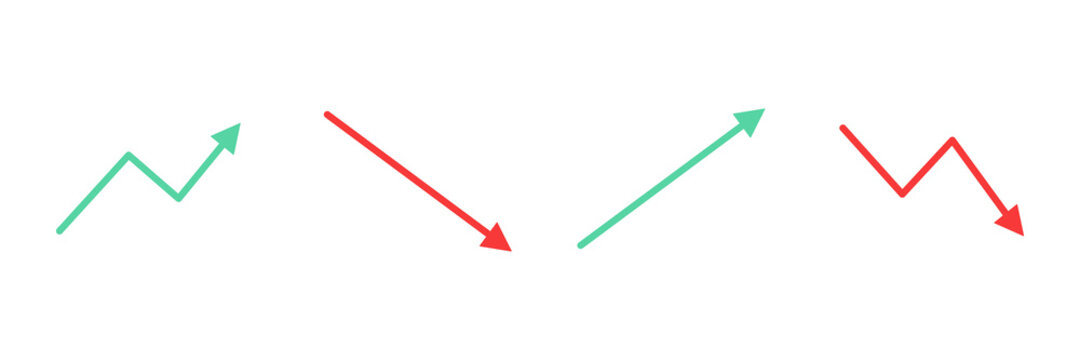 Increase and decrease arrows sign set. Growth and falling arrow icons collection. Business concept. Vector isolated on white.