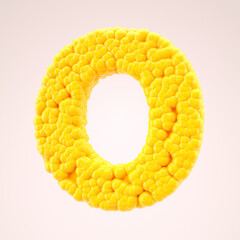 Corn alphabet letter O in yellow bubbles. 3d rendering.