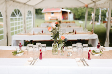 Beautiful table arrangements at a wedding location	