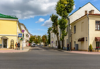 Fototapeta na wymiar Castle street, one of the oldest city streets in the center of Grodno.
