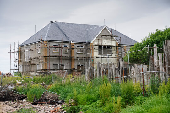 Luxury new house being built in rural countryside