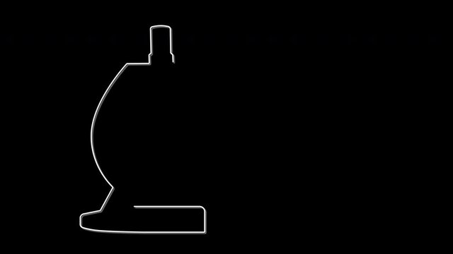 Microscope self drawing line animation. Science, lab and research concept. Black background.