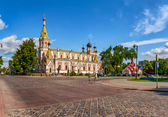 Ozheshko str., 23, Grodno, Belarus. 04 August 2019. Pokrovsky Cathedral, Built of brick in 1904-1905 by architect M. M. Prozorov.