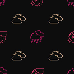 Set line Cloud with moon, Sun and cloud weather and rain on seamless pattern. Vector