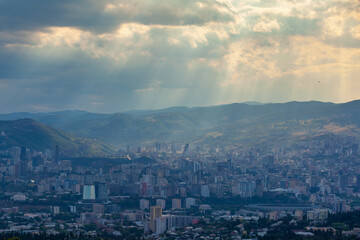 Beautiful view of Tbilisi at sunset, capital of Georgia