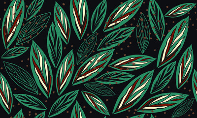 Leaves.Exotic jungle plants illustration pattern. Contemporary floral seamless pattern. Fashionable template for design. vector texture suitable for textiles, covers, wallpaper, fabric