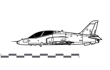 Fototapeta na wymiar BAE HAWK T1A, T-45 Goshawk. Vector drawing of advanced trainer aircraft. Side view. Image for illustration and infographics.