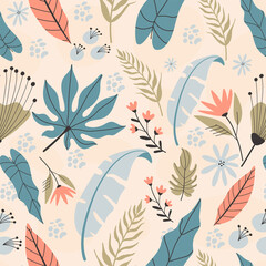 Tropical seamless pattern, hand drawn illustrations.