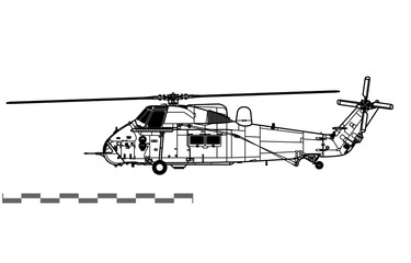 Westland Wessex HAS.3. Vector drawing of multirole helicopter. Side view. Image for illustration and infographics. - obrazy, fototapety, plakaty