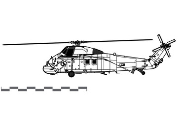 Westland Wessex HU.5. Vector drawing of multirole helicopter. Side view. Image for illustration and infographics. - obrazy, fototapety, plakaty