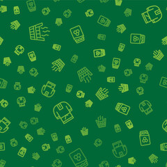 Set line Sauna bucket, Kosovorotka and Jar of honey on seamless pattern. Vector