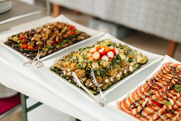 Delicious appetizers at a wedding close up