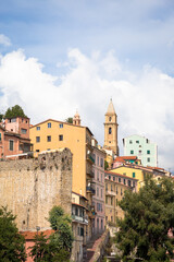 Obraz premium Ventimiglia village in Italy, Liguria Region, with a blue sky