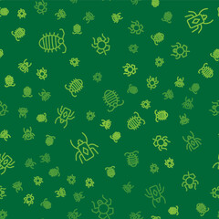 Set line Larva insect, Beetle bug and Spider on seamless pattern. Vector