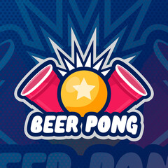 Beer pong party logo or game label. Vector illustration
