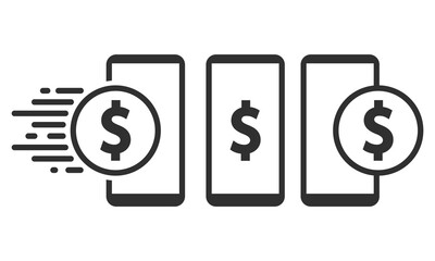 Mobile phone icon with coins. Replenishment of mobile communication. Vector illustration.