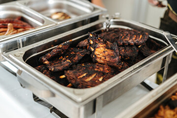 Delicious buffet at a wedding close up