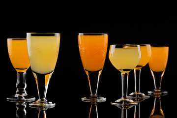 Liquor in wine glass at studio