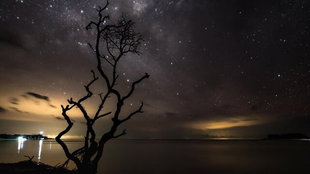 Timelapse of the Milky Way moving through the Sky above the Ocean on Fraser Island in Australia