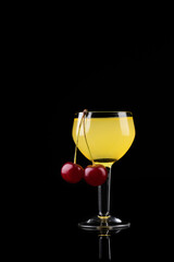 Liquor in wine glass at studio