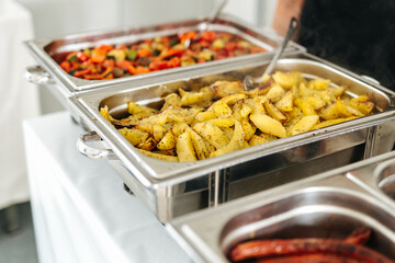 Delicious buffet at a wedding close up