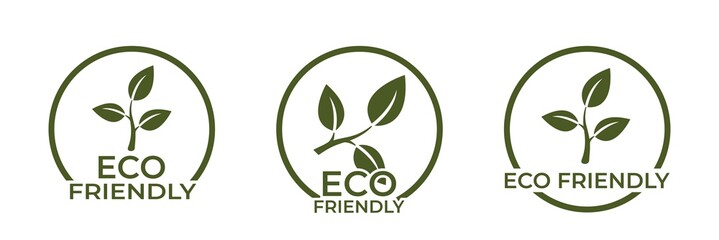 eco friendly round icon set. eco and environment symbol. plant sprout in circle. vector color image