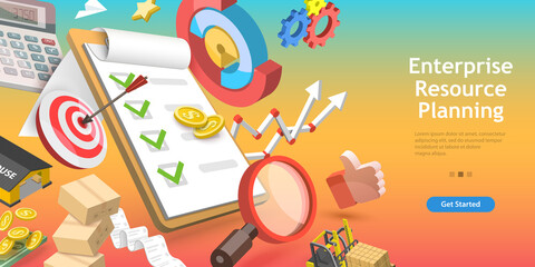 3D Vector Conceptual Illustration of Enterprise Resource Planning, ERP Software System