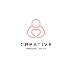 Mother heart vector logo image. Mom and baby logo identity