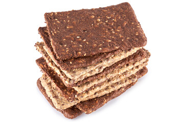 Whole grain crispbread isolated on white background, clipping path
