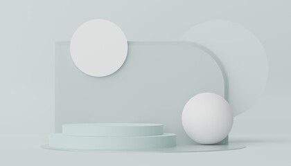 3d render of Abstract minimal  display podium for showing products, cosmetic presentation and mock up. Showcase scene with pastel earth tone background. Illuminated simple geometric shapes.