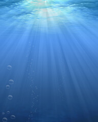 Underwater view. Rays of light