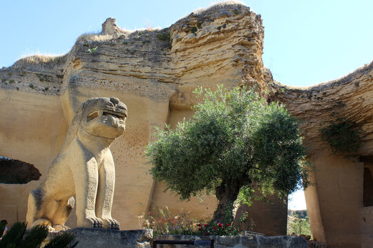 OSUNA, SPAIN- 16 MAY 2021: Gardens of the Coto de las canteras, monument of Osuna (Seville, Spain)