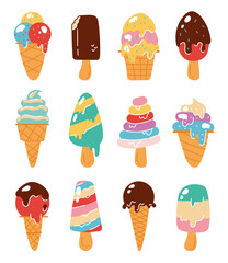 Sweet food ice cream isolated on white background set. Vector flat graphic design illustration