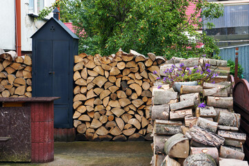 Stack of dry chopped firewood.