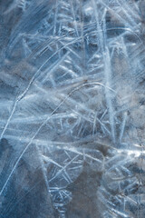 Ice structure. Abstract illustration in blue tones. Background, texture of frozen water. Frosty drawing on the window