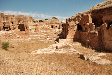 Dara or Daras Ancient city. Ruins of East Roman fortress city in northern Mesopotamia. Village of Oguz, Mardin province, Turkey. Aerial view