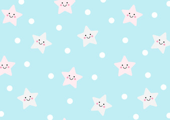 Cute pattern for kids. Colorful stars in kawaii style. Wallpaper background.