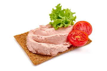 Chicken liver pate sandwich, isolated on white background. High resolution image.