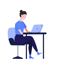 Fototapeta na wymiar girl at laptop, work, work at home, work comfortably, illustration, white background