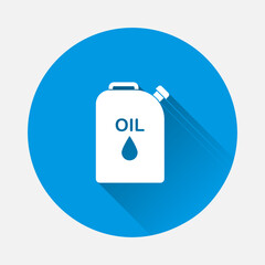 Vector icon canister for gasoline icon on blue background. Flat image with long shadow.