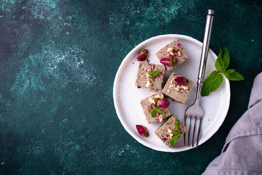 Halva with rose petal and nuts.