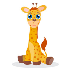 Fototapeta premium Cute giraffe sitting, vector illustration for children's design, postcards, posters, T-shirts and other children's clothing