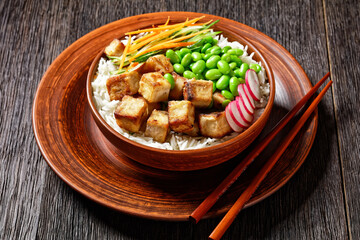 tofu poke bowl with basmati rice and veggies