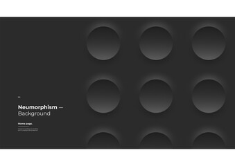 Abstract Background, Homepage, Landing page, Wallpaper Designs. Monochrome dark illustration. 3d geometric shapes. Decorative neumorphism backdrop.
