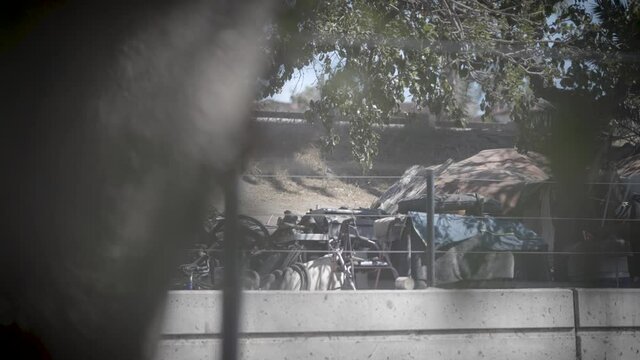 Homeless encampment by the freeway in Santa Barbara, CA